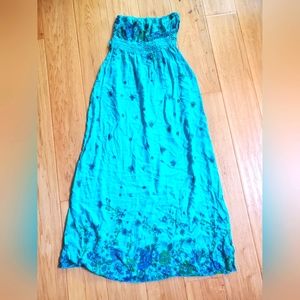 Maxi blue dress strapless 100% сotton size S/M